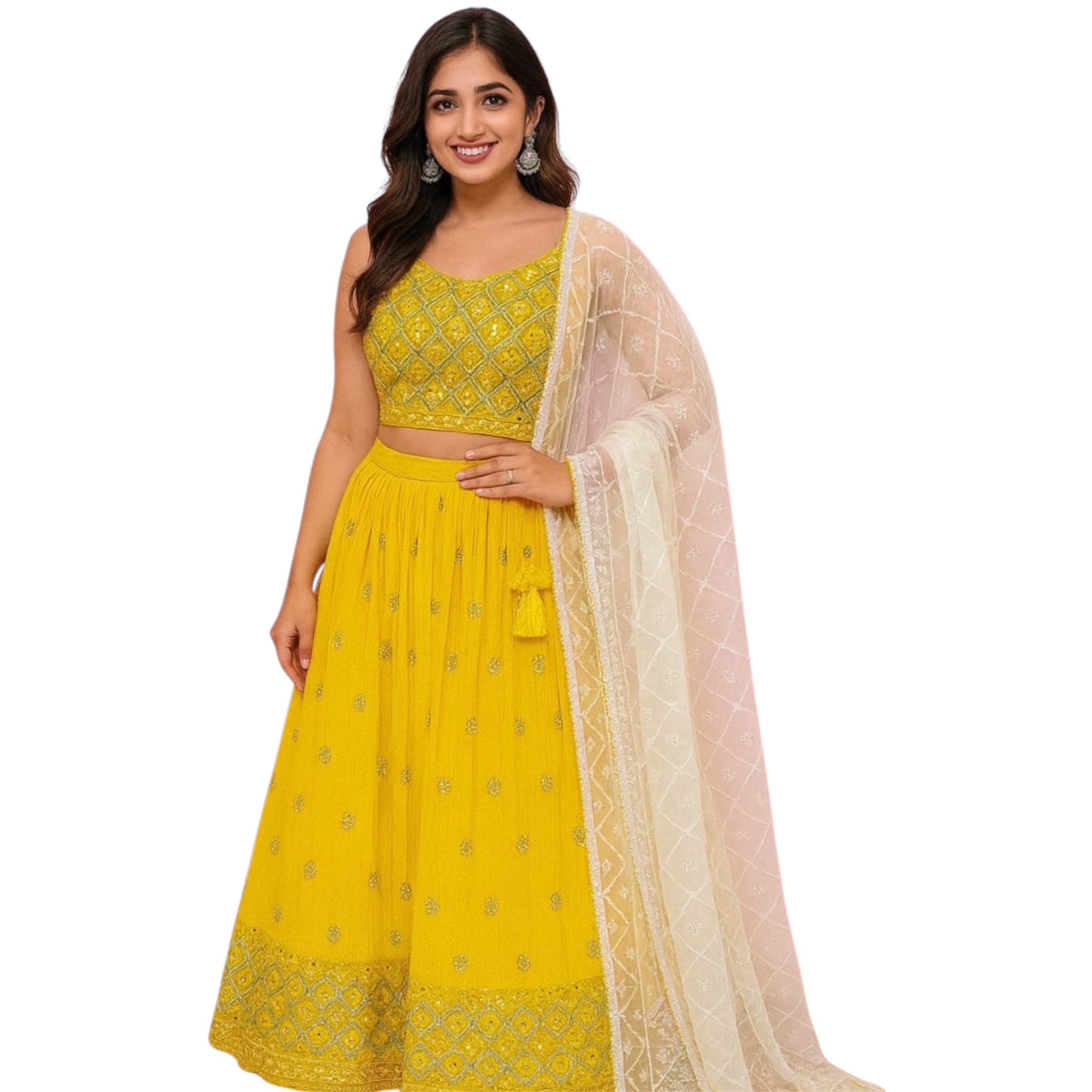 Georgette Foil Mirror Embroidered Lehenga Set