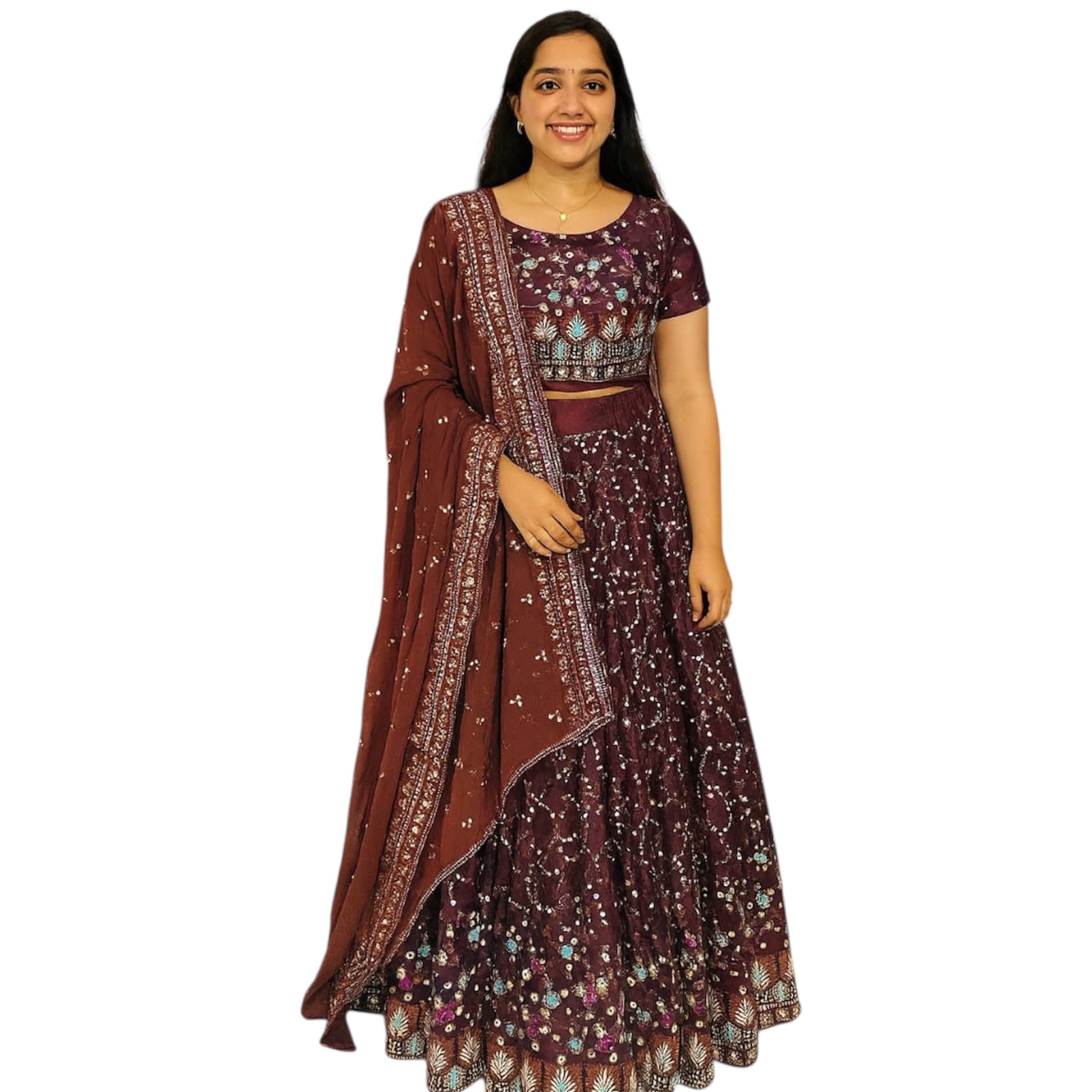 Embroidered Net Lehenga Set