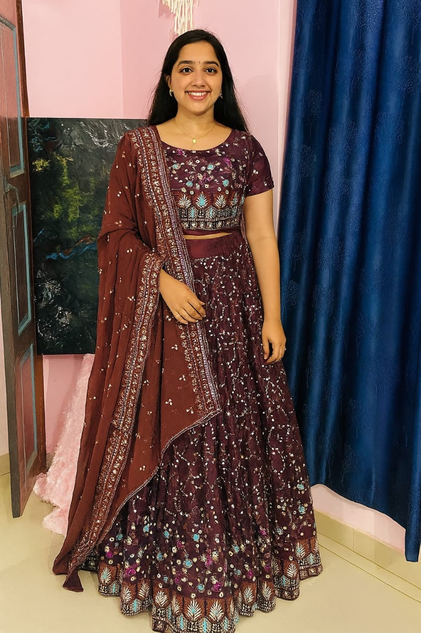Embroidered Net Lehenga Set